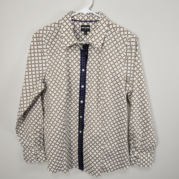 Talbots Tops - Talbots NWOT Petites Chain Button Down Blouse 12P Chain Print Navy White Gold
